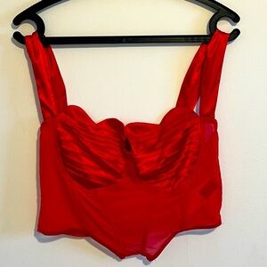 Heart detailed red corset style crop top